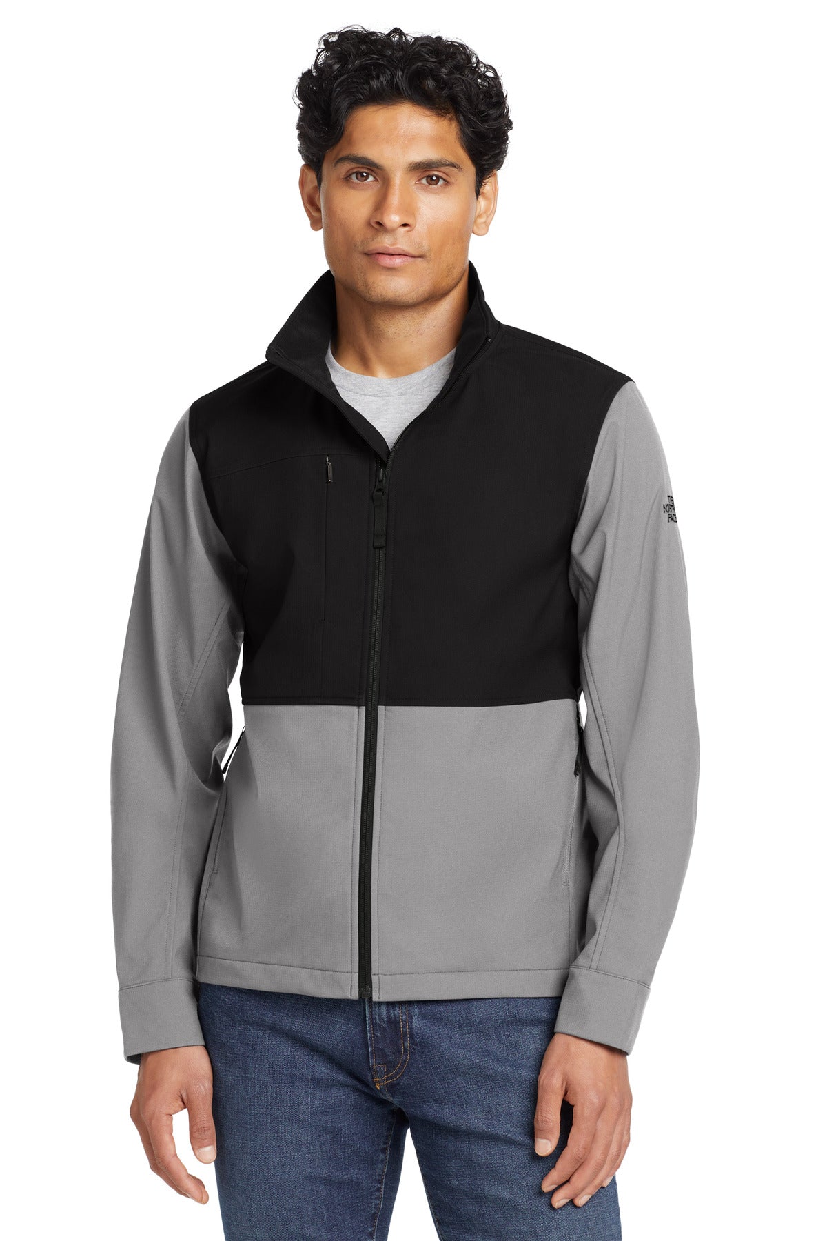 Front View of Mid Grey The North Face Castle Rock Soft Shell Jacket. NF0A552Z