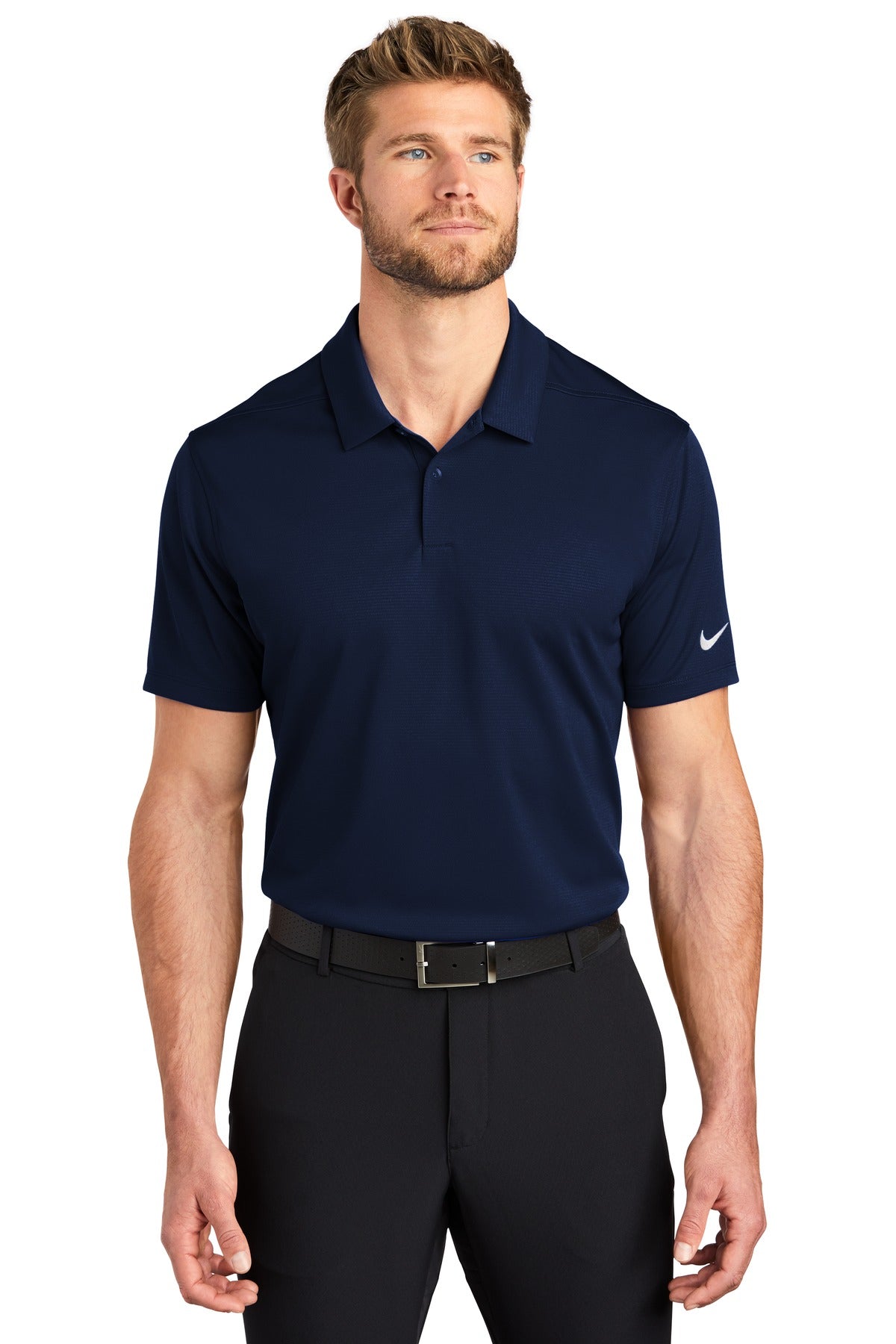 Front View of Midnight Navy Nike Dry Essential Solid Polo NKBV6042
