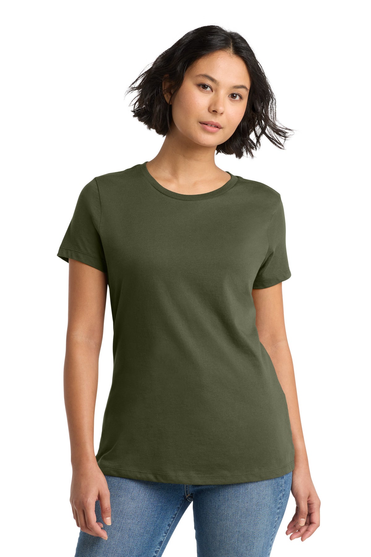 Front View of MilGreen District Women's Perfect Weight Tee. DM104L