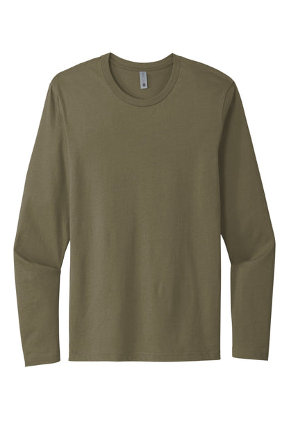 Front View of MilGreen Next Level Apparel Cotton Long Sleeve Tee. NL3601