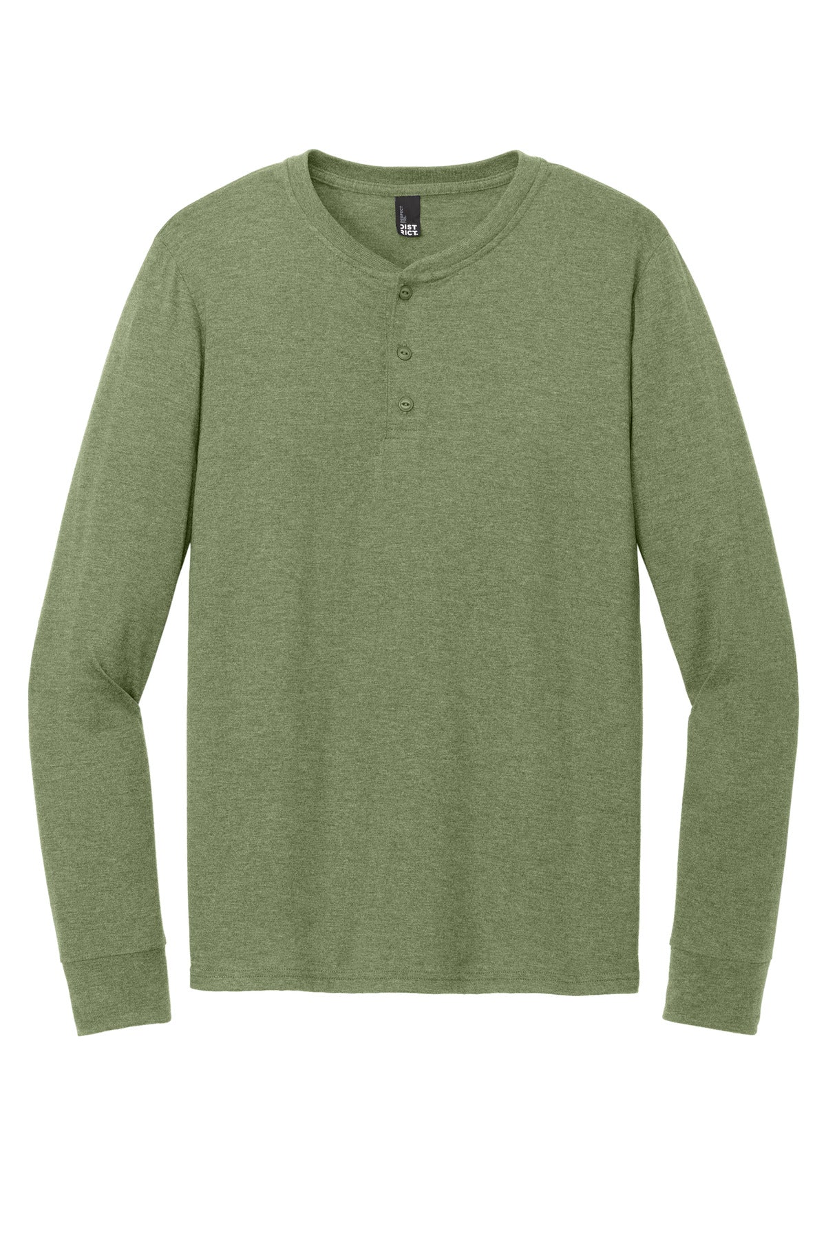 Front View of MilGrnFst District Perfect Tri Long Sleeve Henley DT145