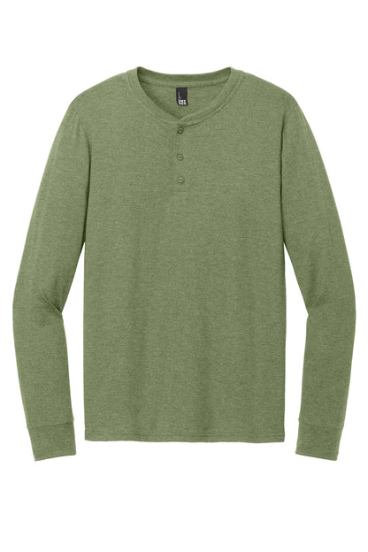 Front View of MilGrnFst District Perfect Tri Long Sleeve Henley DT145