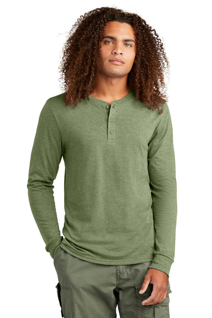 Front View of MilGrnFst District Perfect Tri Long Sleeve Henley DT145