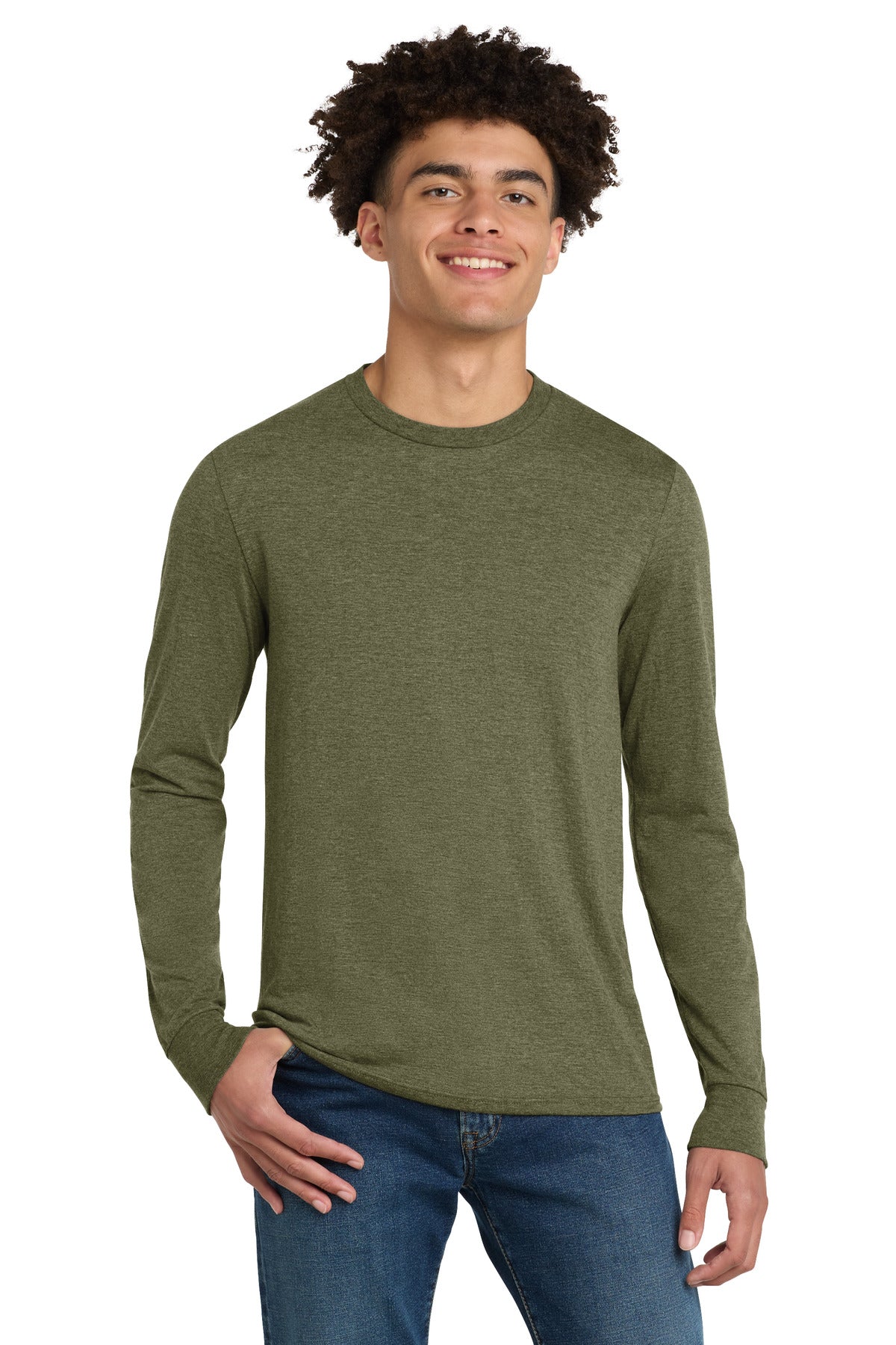 Front View of MilGrnFst District Perfect Tri Long Sleeve Tee . DM132