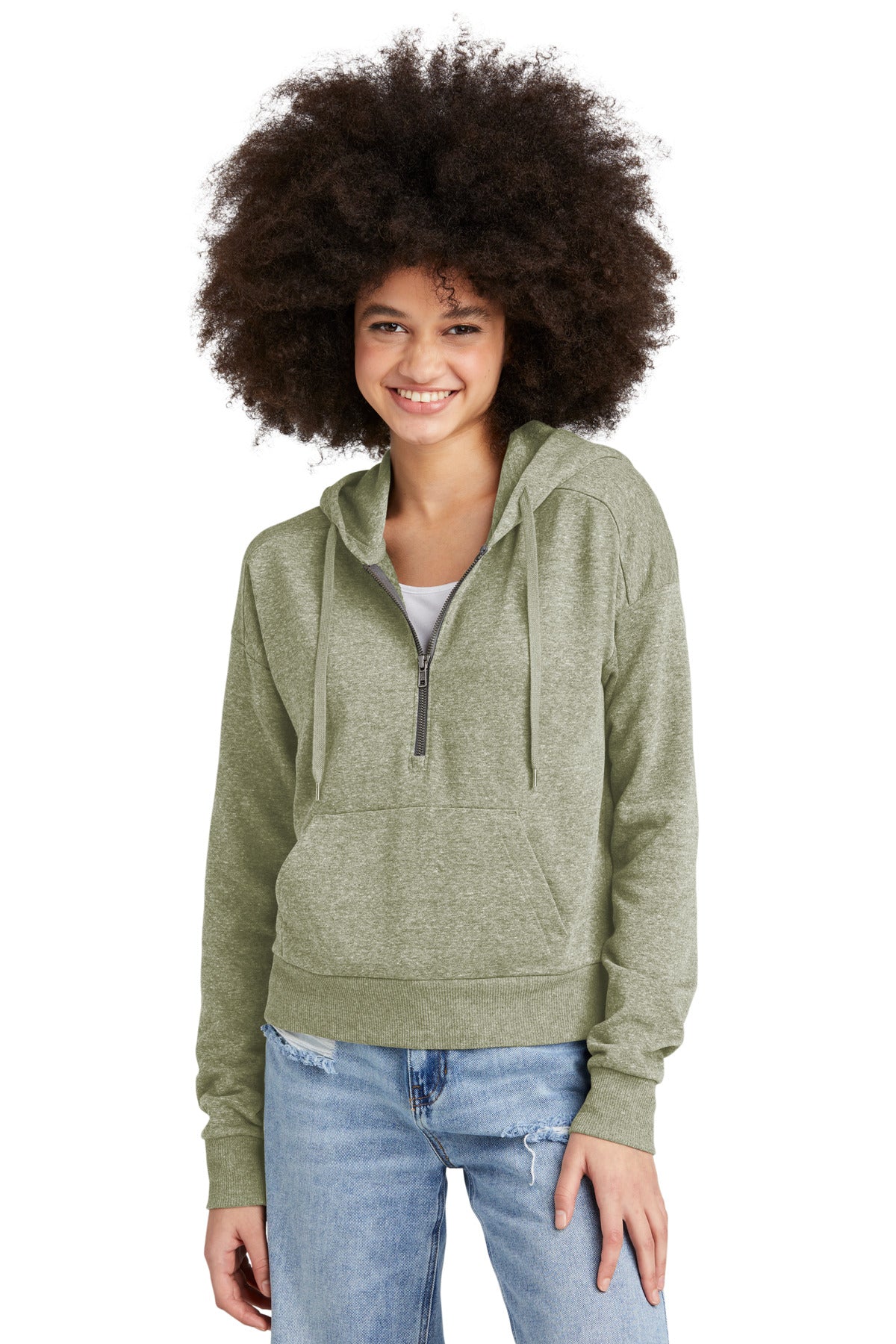 Front View of MilGrnFst District Women's Perfect Tri Fleece 1/2-Zip Pullover DT1311