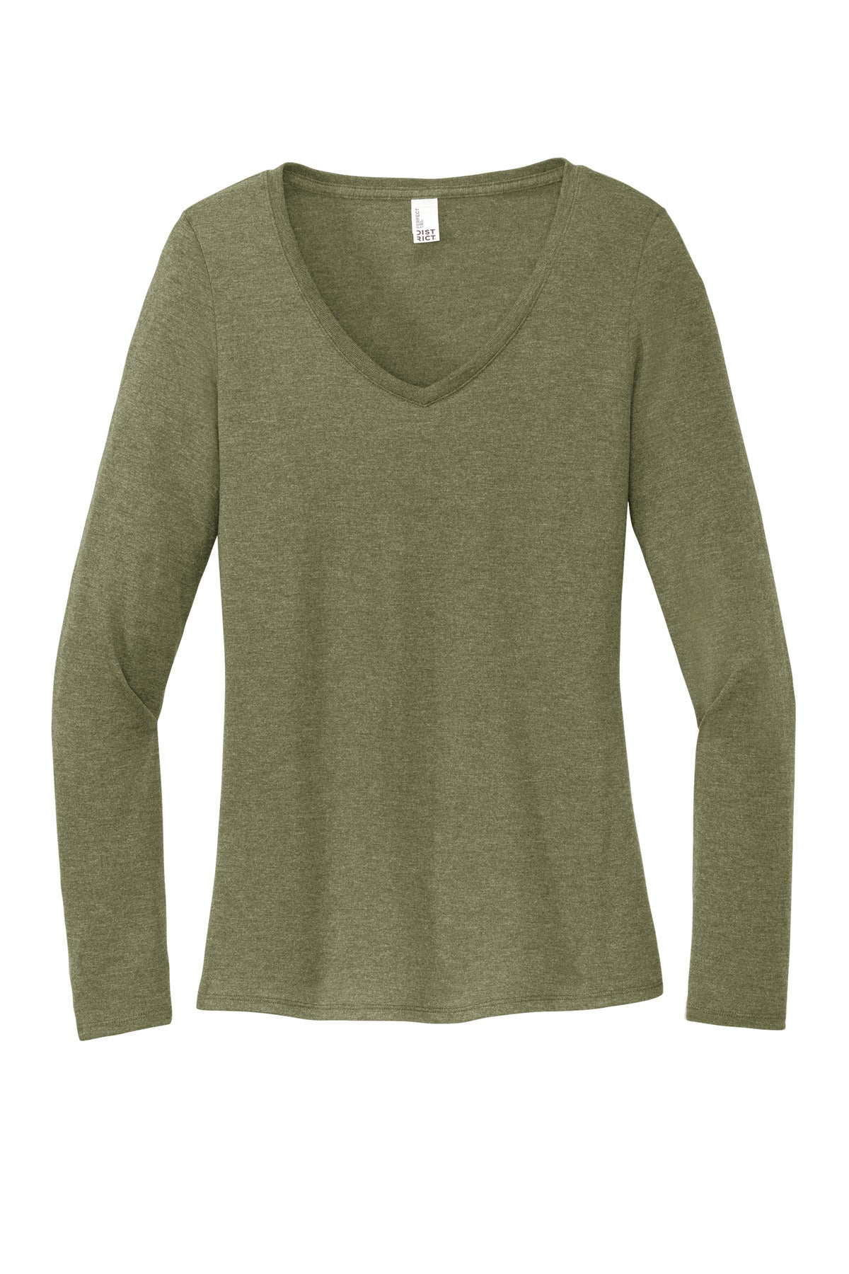 Front View of MilGrnFst District Women's Perfect Tri Long Sleeve V-Neck Tee DT135