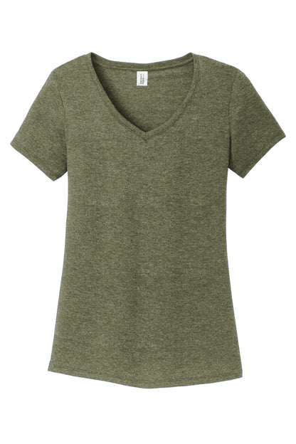 Front View of MilGrnFst District Women's Perfect Tri V-Neck Tee. DM1350L