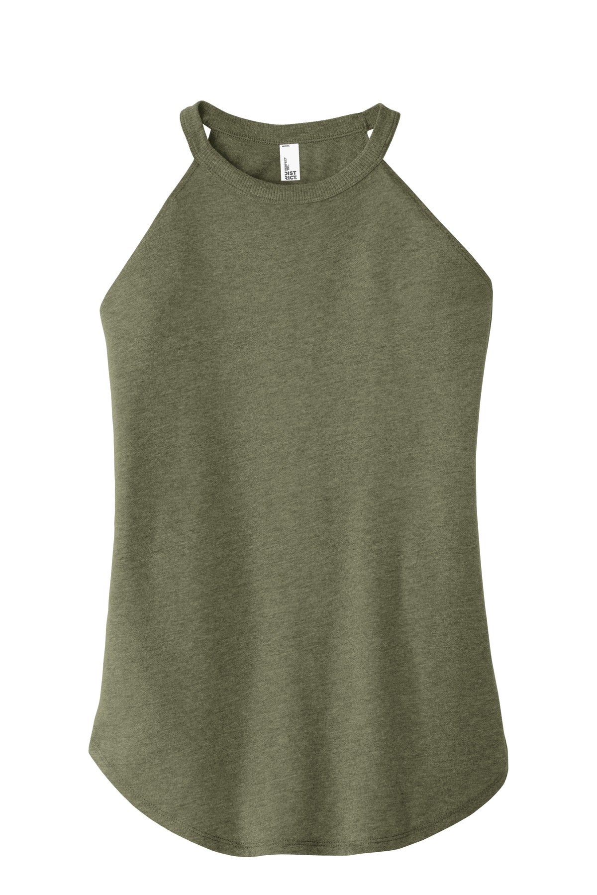 Front View of Military Gn Fr District Women's Perfect Tri Rocker Tank. DT137L