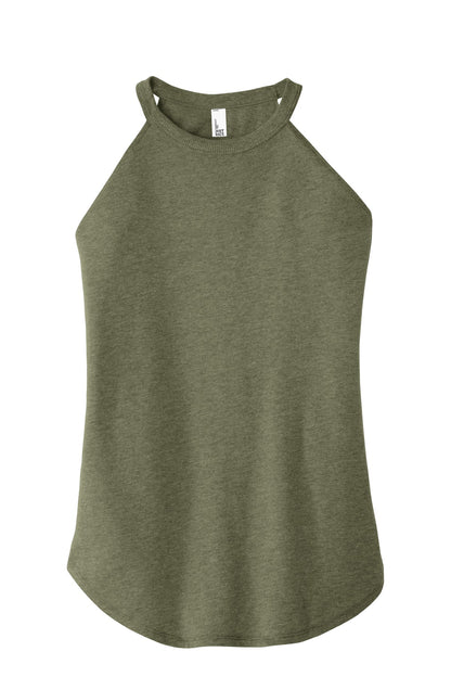Front View of Military Gn Fr District Women's Perfect Tri Rocker Tank. DT137L