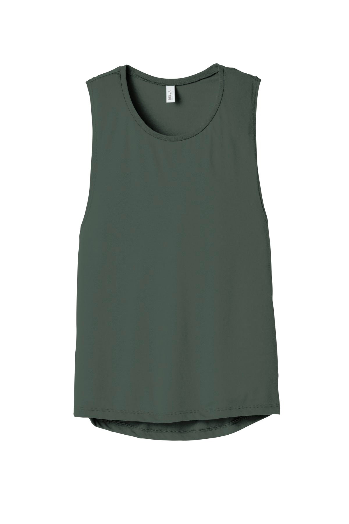 Front View of Military Green BELLA+CANVAS Women's Flowy Scoop Muscle Tank. BC8803