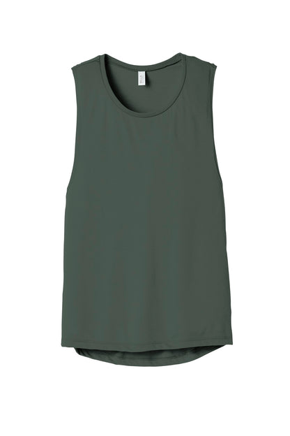 Front View of Military Green BELLA+CANVAS Women's Flowy Scoop Muscle Tank. BC8803