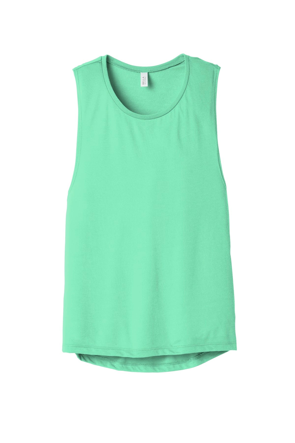 Front View of Mint BELLA+CANVAS Women's Flowy Scoop Muscle Tank. BC8803