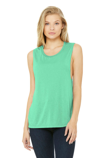 Front View of Mint BELLA+CANVAS Women's Flowy Scoop Muscle Tank. BC8803