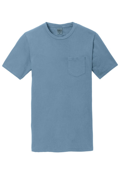 Front View of Mist Port & Company Beach Wash Garment-Dyed Pocket Tee. PC099P
