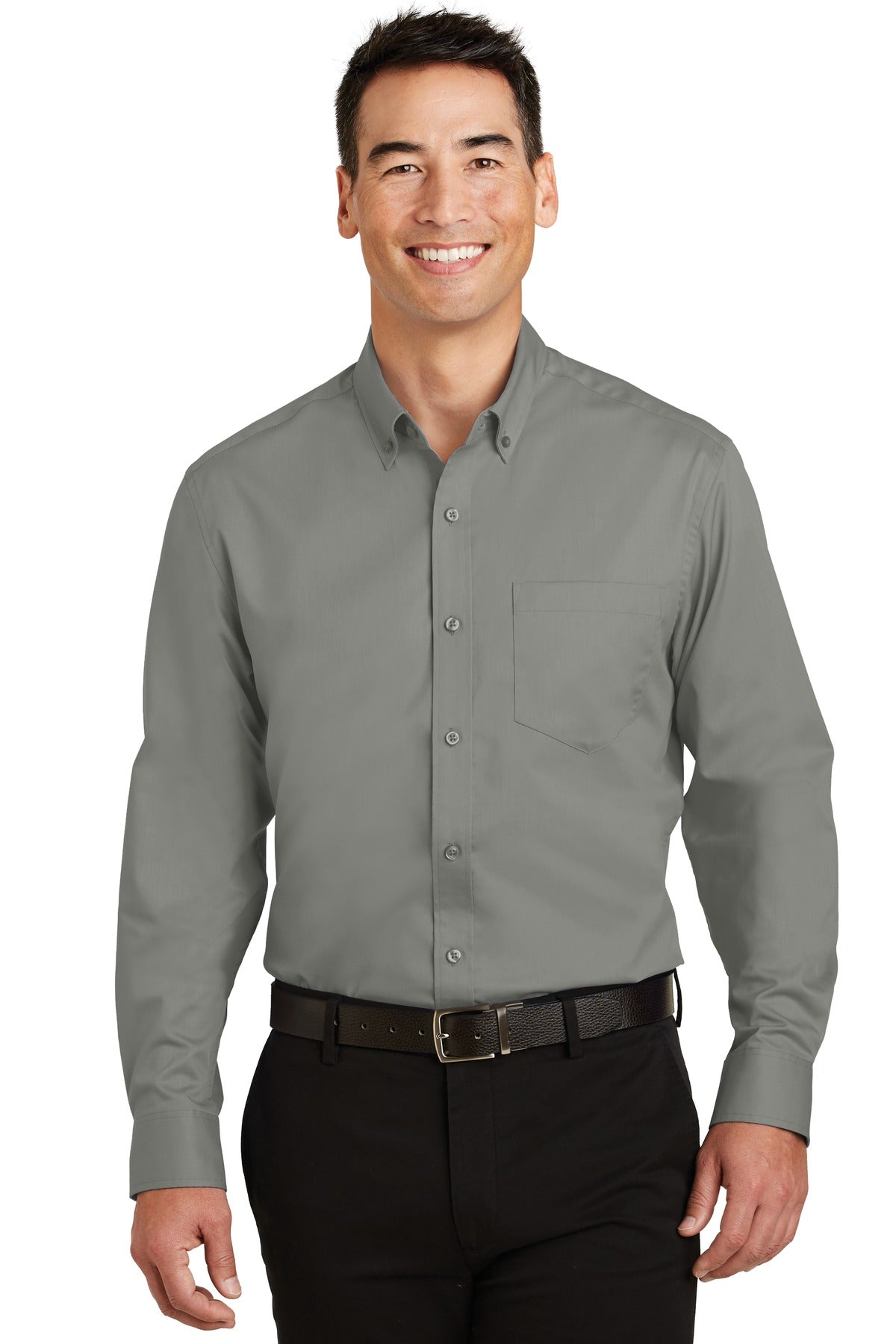 Front View of Monument Grey Port Authority SuperPro Twill Shirt. S663
