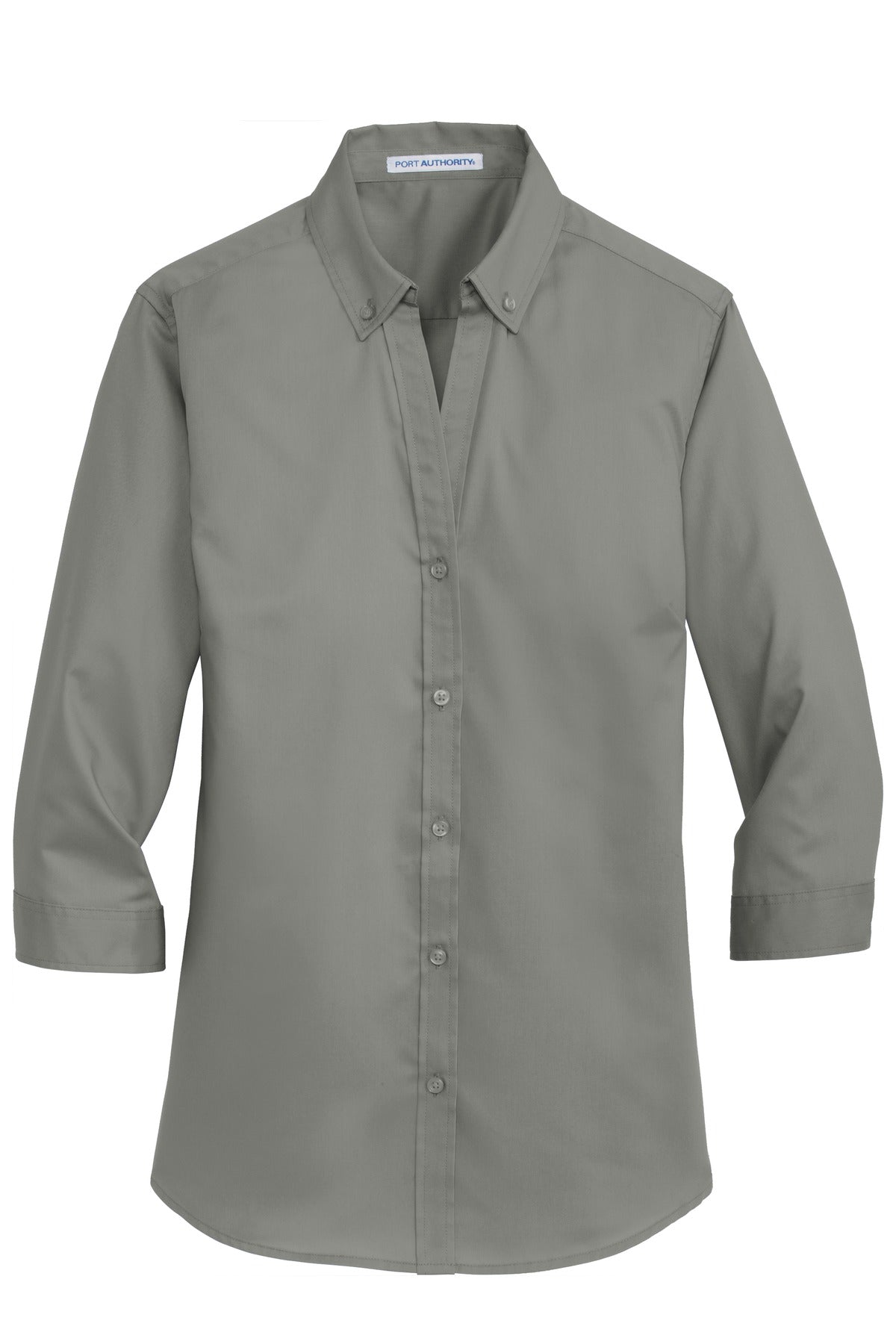 Front View of Monument Grey Port Authority Women's 3/4-Sleeve SuperPro Twill Shirt. L665
