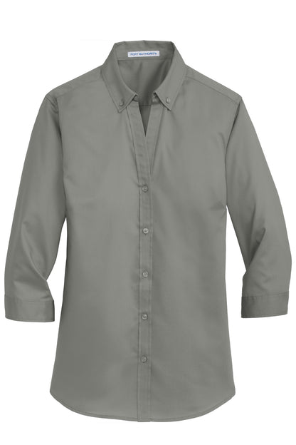 Front View of Monument Grey Port Authority Women's 3/4-Sleeve SuperPro Twill Shirt. L665