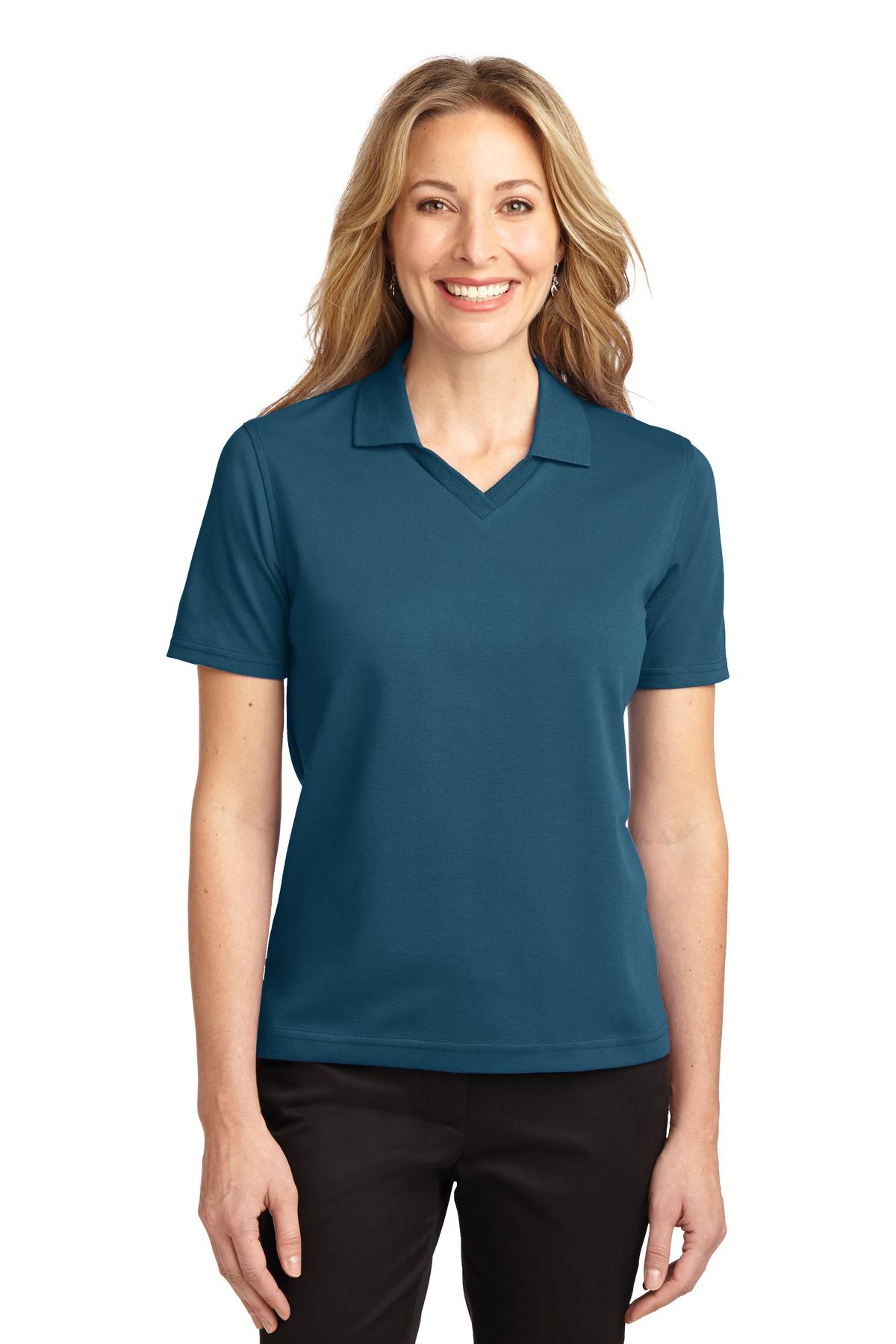 Front View of Moroccan Blue Port Authority Women's Rapid Dry Polo. L455