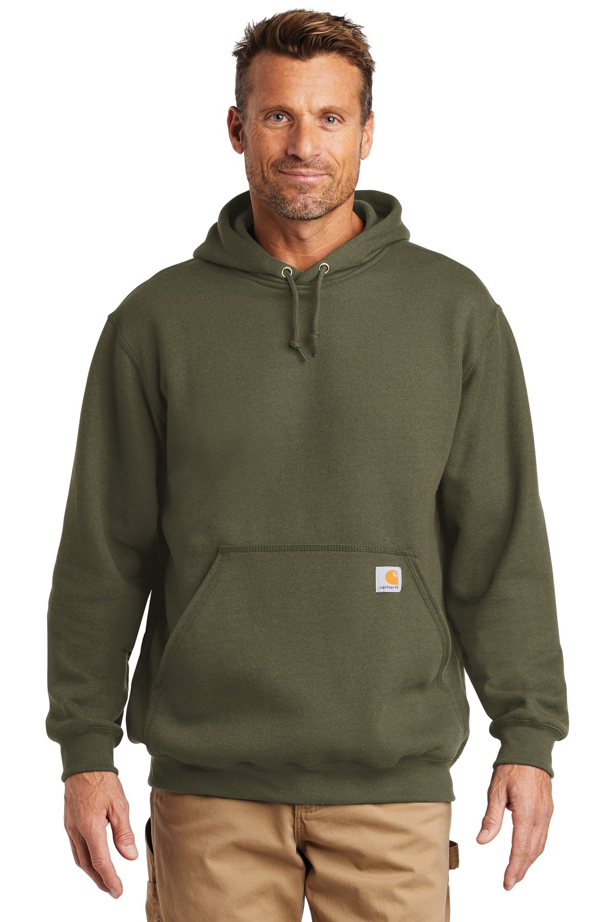 Front View of Moss Carhartt Midweight Hooded Sweatshirt. CTK121