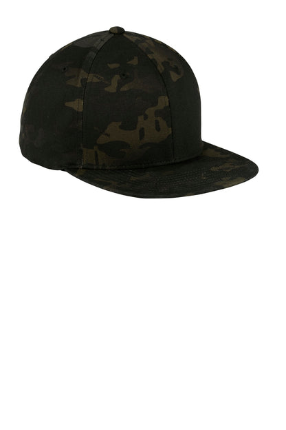 Front View of Multicam Black Sport-Tek YP Classics Flat Bill Snapback Cap. STC19