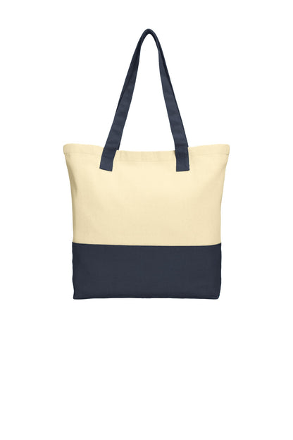 Front View of Nat/Navy Port Authority Colorblock Cotton Tote. BG414