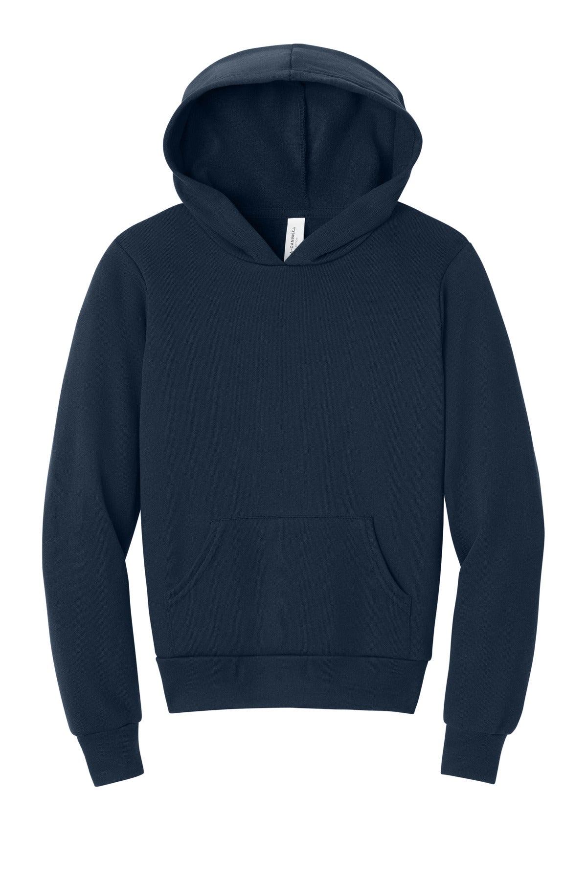 Front View of Navy BELLA+CANVAS Youth Sponge Fleece Pullover Hoodie BC3719Y