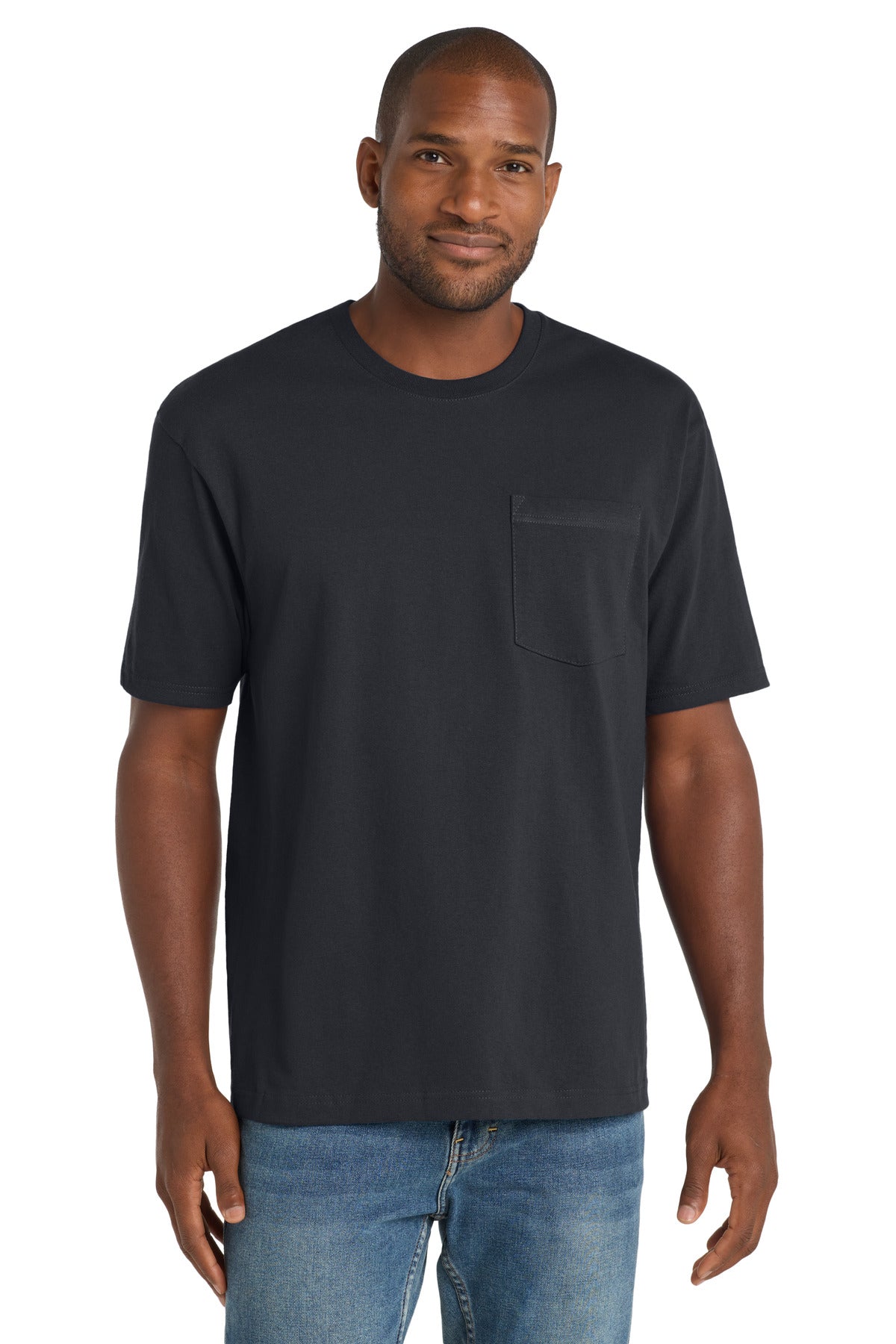 Front View of Navy Blue CornerStone Workwear Pocket Tee CS430