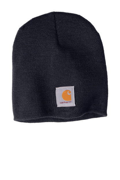 Front View of Navy Carhartt Acrylic Knit Hat. CTA205
