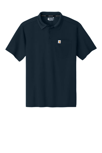 Front View of Navy Carhartt Force Snag-Resistant Pocket Polo CT106880