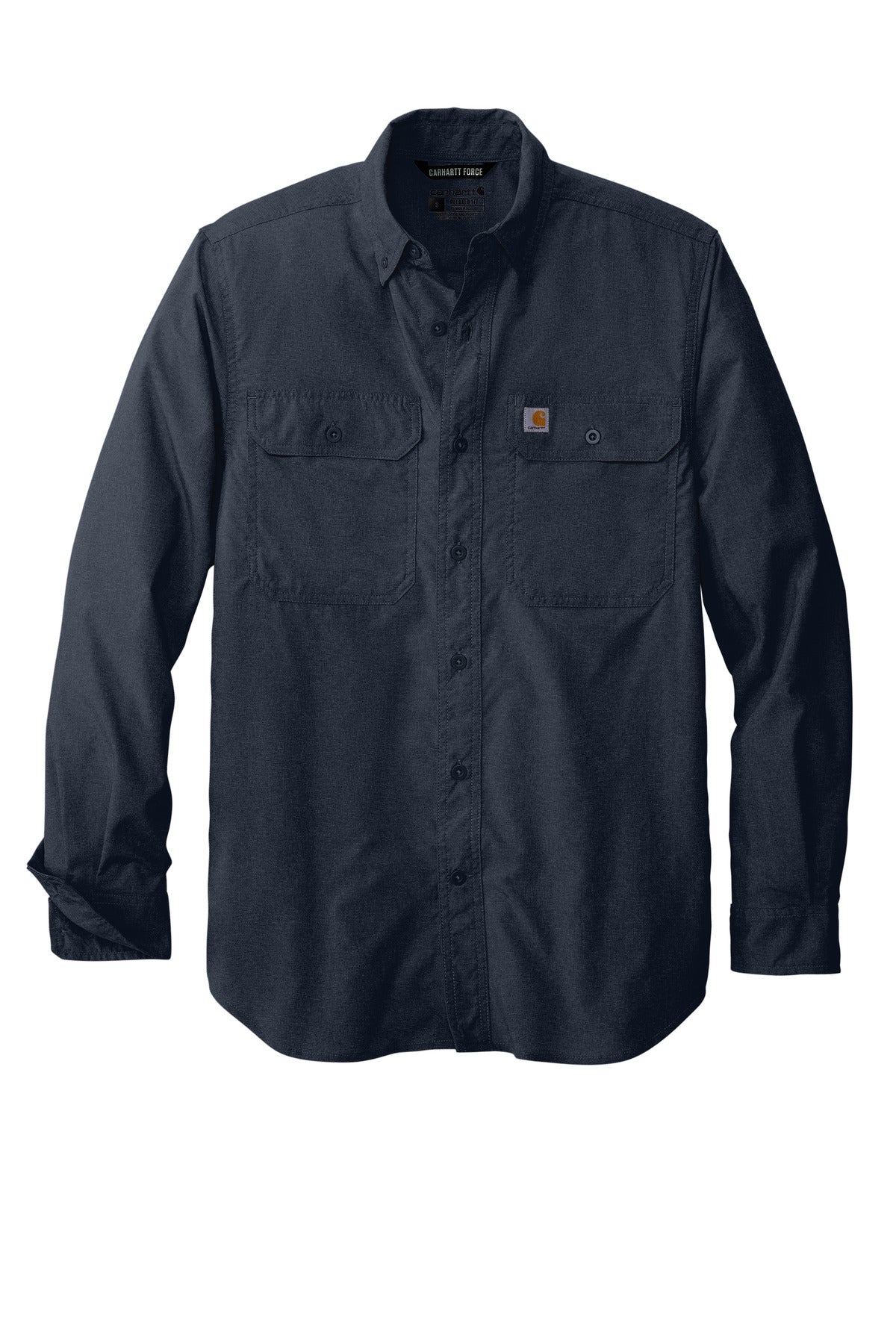 Front View of Navy Carhartt Force Solid Long Sleeve Shirt CT105291