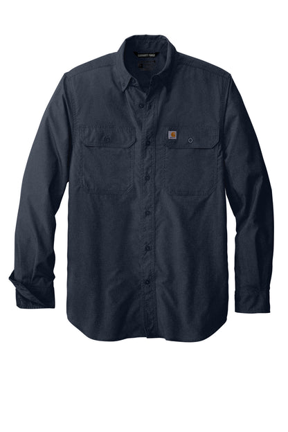 Front View of Navy Carhartt Force Solid Long Sleeve Shirt CT105291