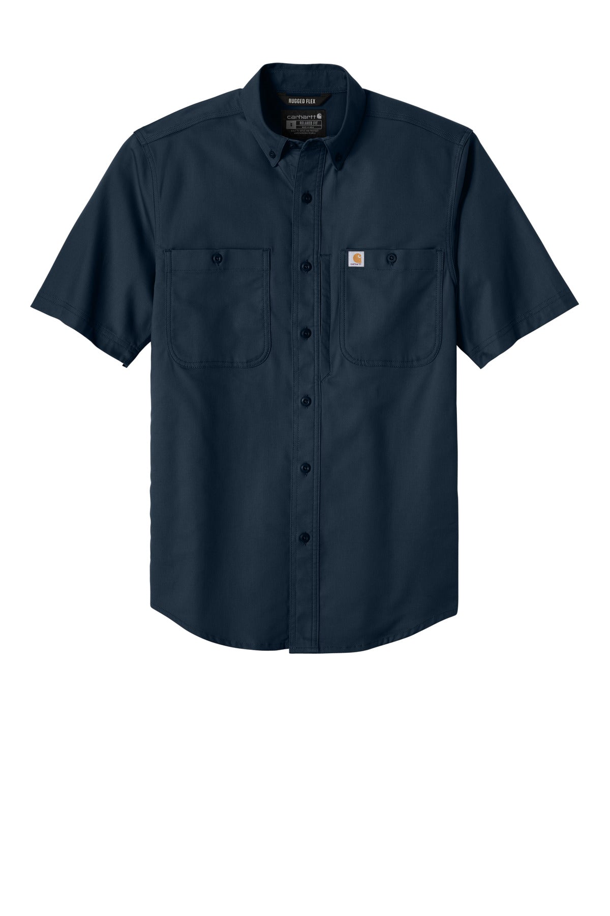 Front View of Navy Carhartt Rugged Professional Series Short Sleeve Shirt CT106688