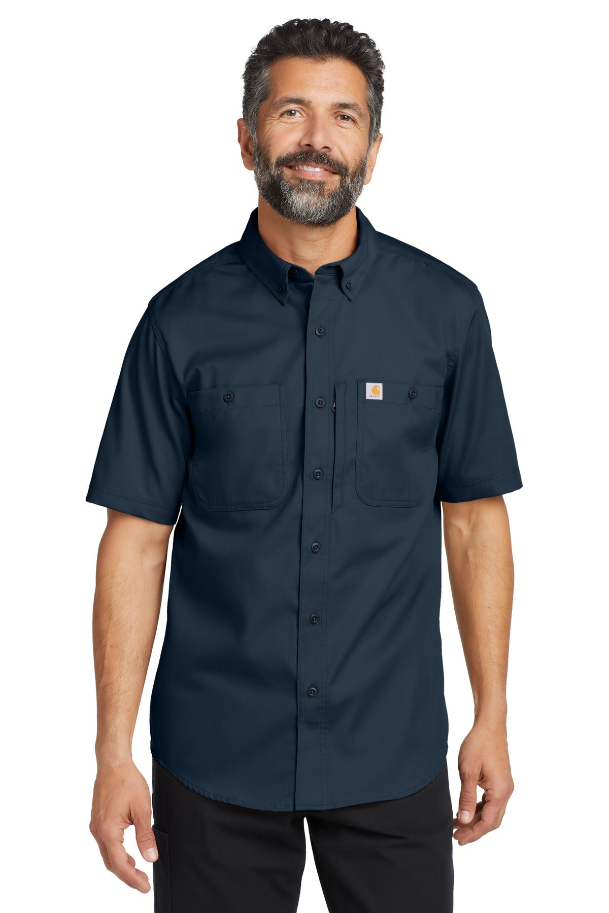 Front View of Navy Carhartt Rugged Professional Series Short Sleeve Shirt CT106688