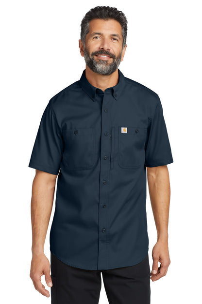 Front View of Navy Carhartt Rugged Professional Series Short Sleeve Shirt CT106688