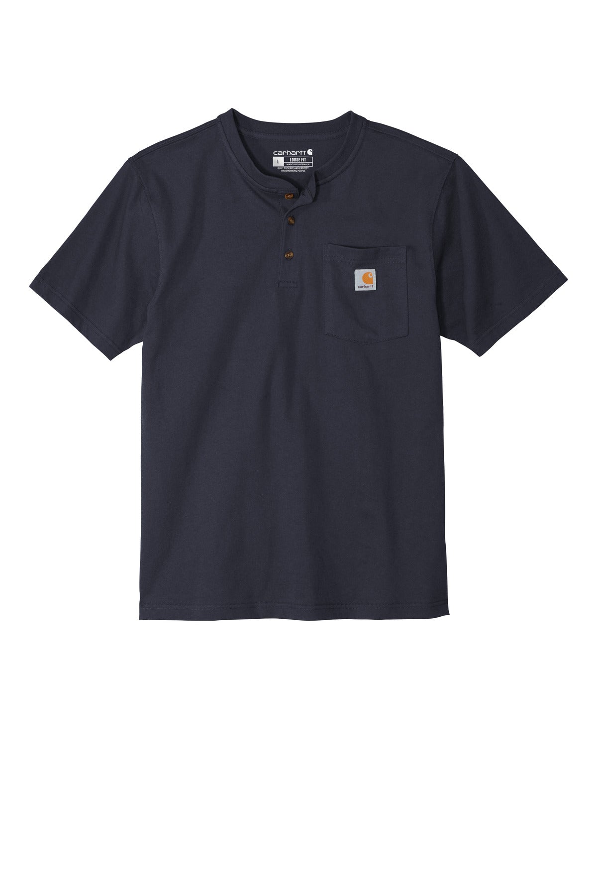 Front View of Navy Carhartt Short Sleeve Henley T-Shirt CTK84