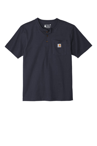 Front View of Navy Carhartt Short Sleeve Henley T-Shirt CTK84