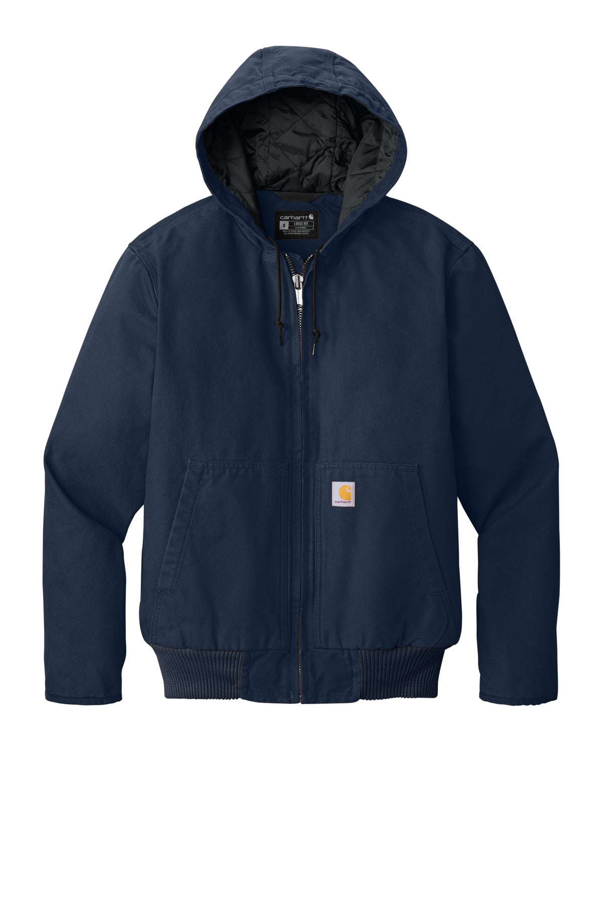 Front View of Navy Carhartt Washed Duck Active Jac. CT104050