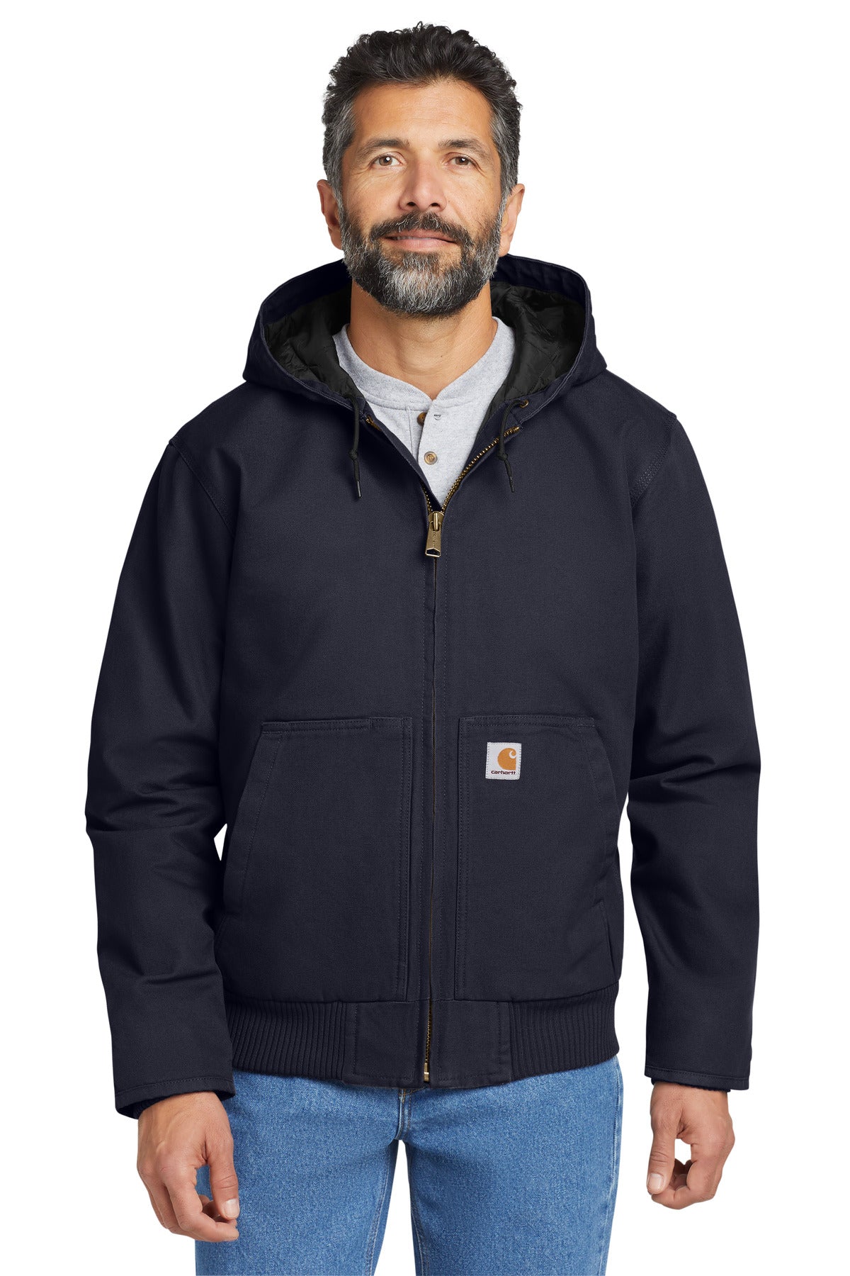 Front View of Navy Carhartt Washed Duck Active Jac. CT104050