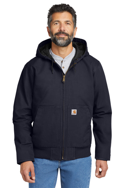 Front View of Navy Carhartt Washed Duck Active Jac. CT104050