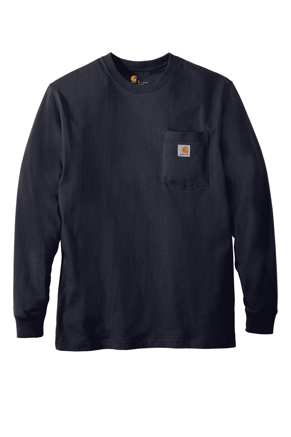 Front View of Navy Carhartt Workwear Pocket Long Sleeve T-Shirt. CTK126