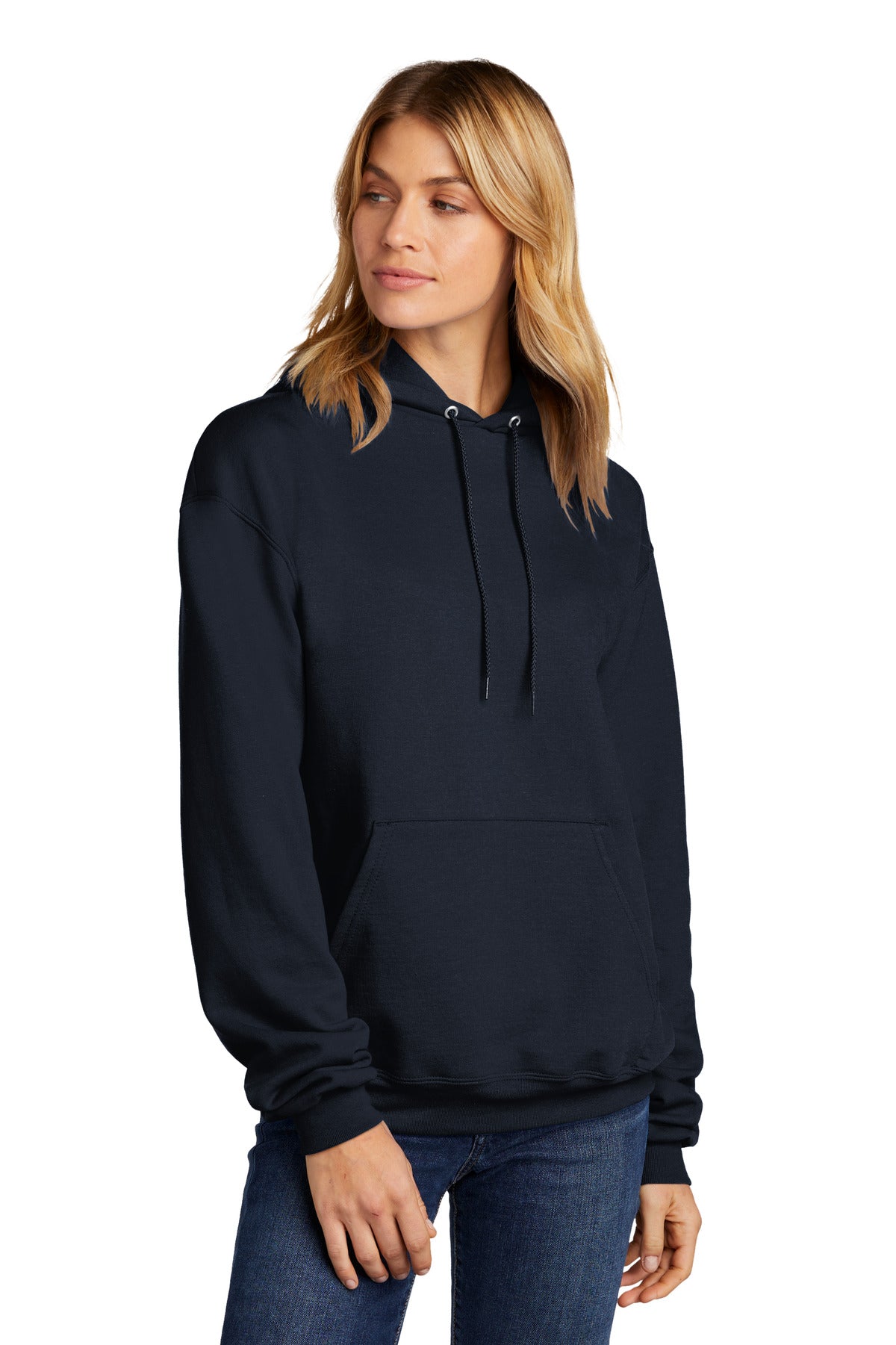 Front View of Navy Champion Powerblend Pullover Hoodie. S700