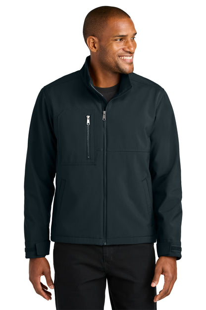 Front View of Navy CornerStone Workwear Soft Shell CSJ70
