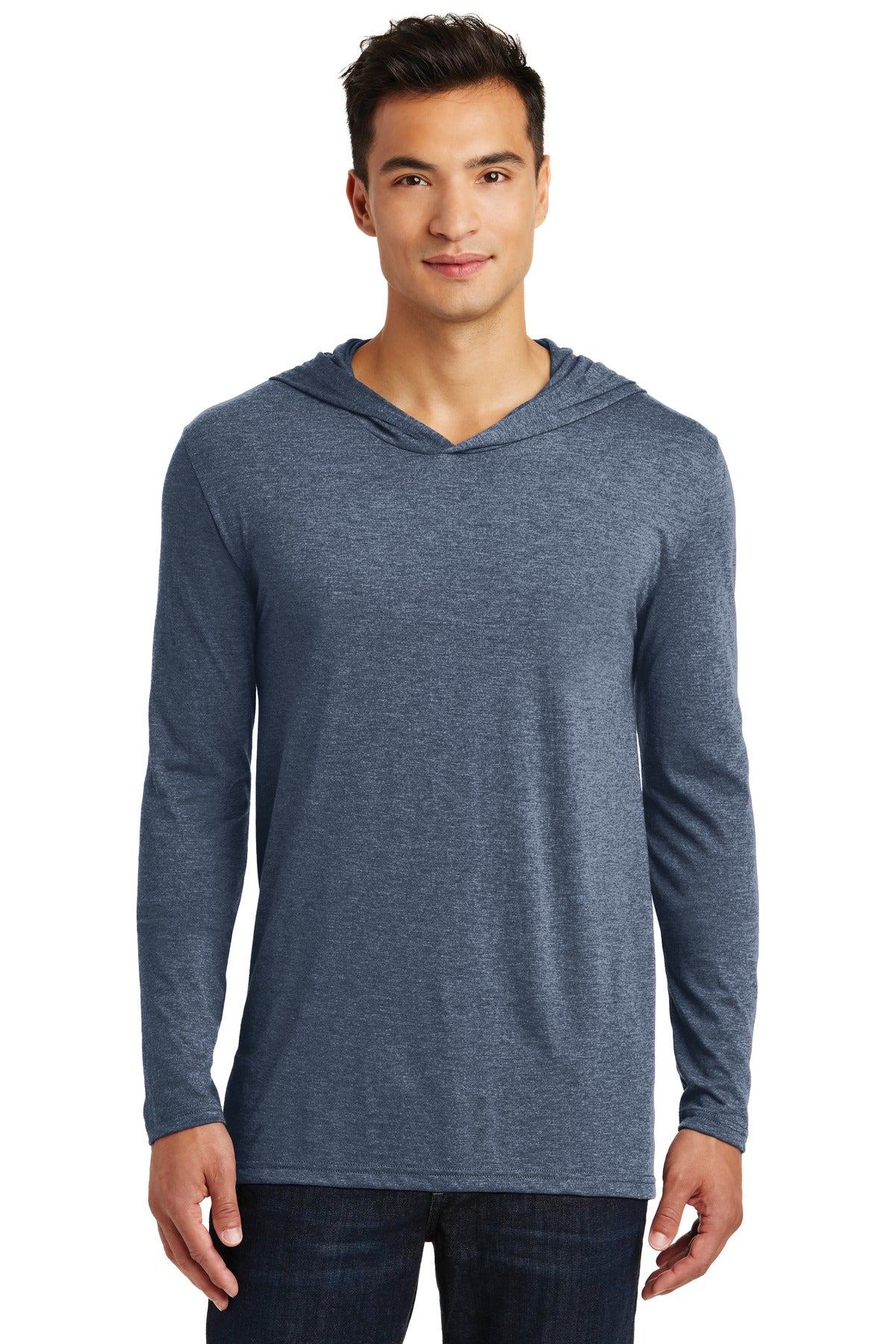 Front View of Navy Frost District Perfect Tri Long Sleeve Hoodie. DM139