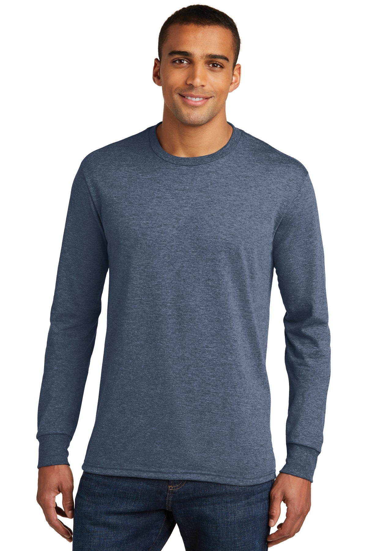 Front View of Navy Frost District Perfect Tri Long Sleeve Tee . DM132