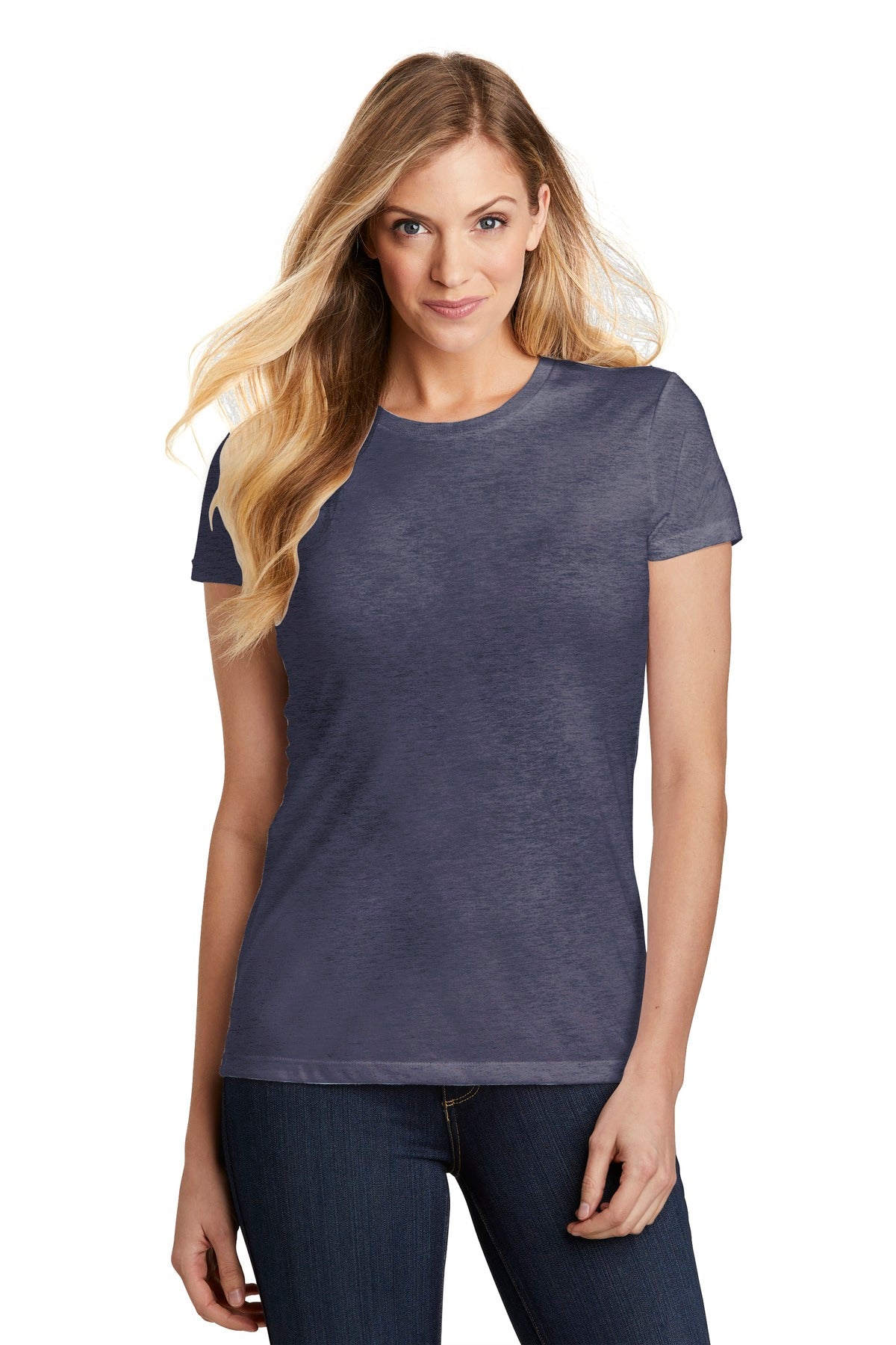 Front View of Navy Frost District Women's Fitted Perfect Tri Tee. DT155