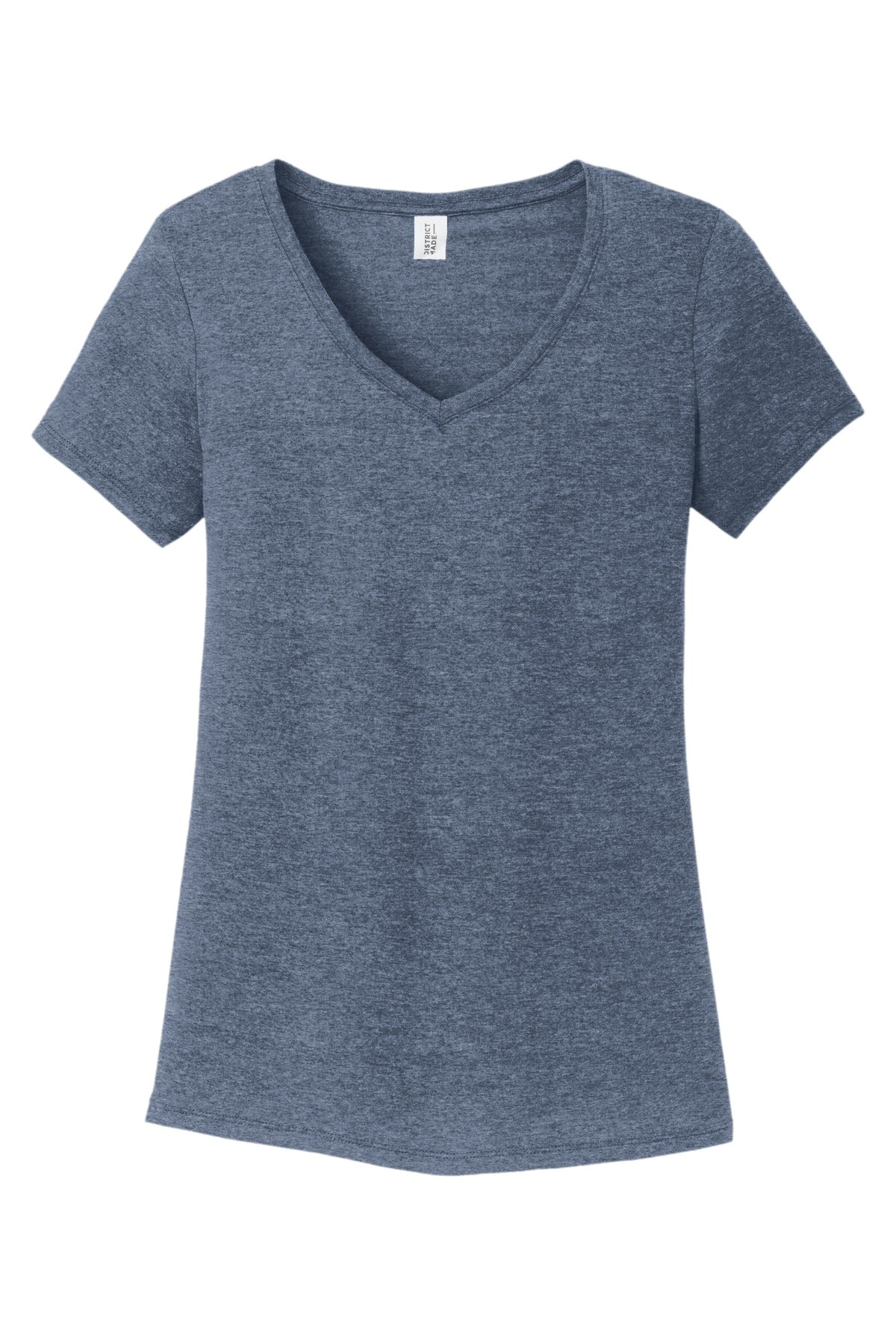 Front View of Navy Frost District Women's Perfect Tri V-Neck Tee. DM1350L