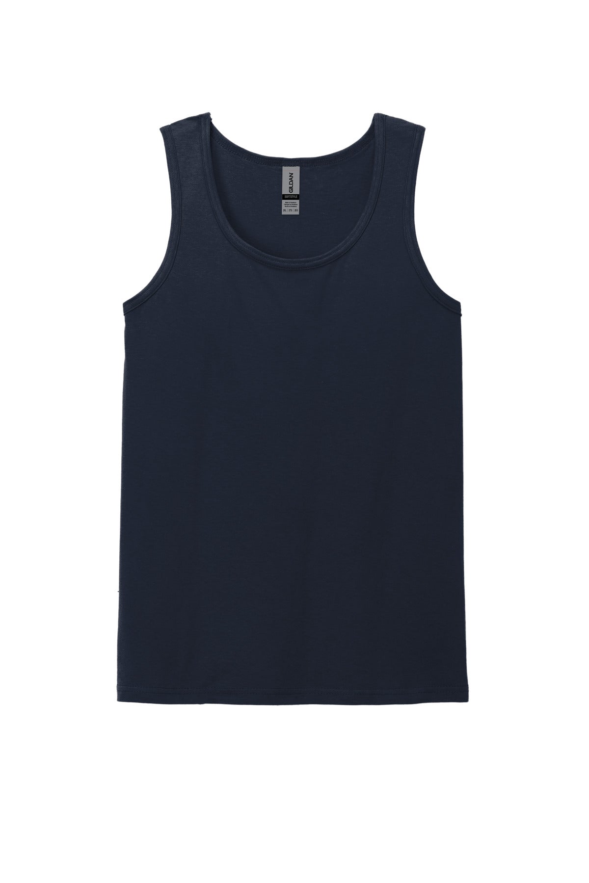 Front View of Navy Gildan Softstyle Tank Top 64200