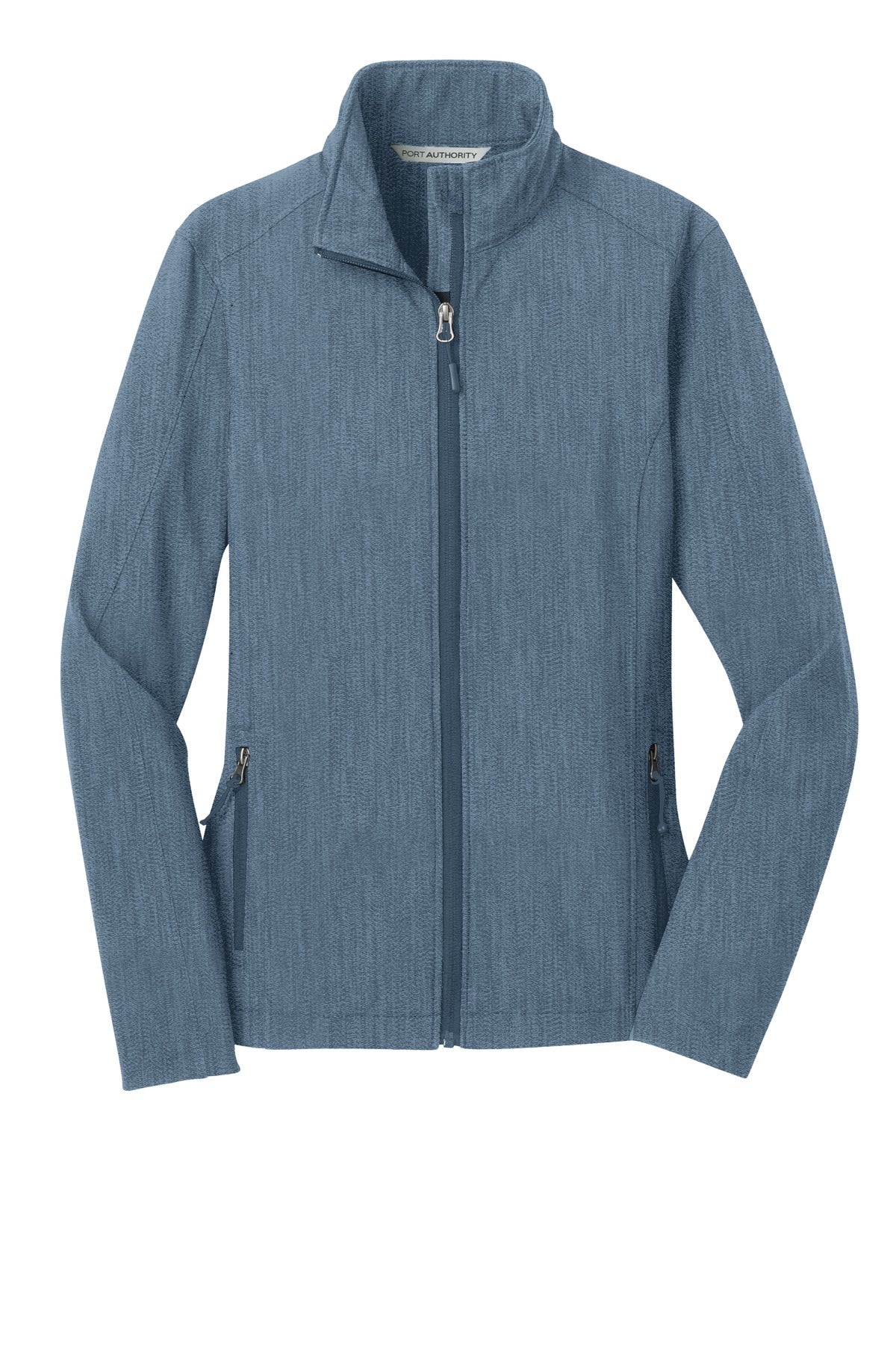 Front View of Navy Heather Port Authority Women's Core Soft Shell Jacket. L317