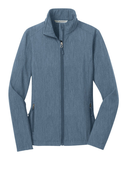 Front View of Navy Heather Port Authority Women's Core Soft Shell Jacket. L317