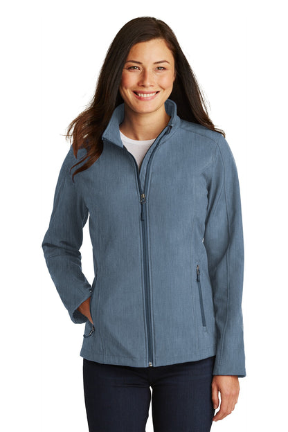 Front View of Navy Heather Port Authority Women's Core Soft Shell Jacket. L317